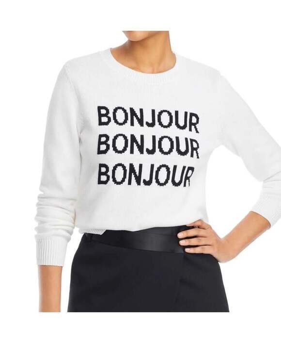 Karl Lagerfeld Paris Sweaters - Karl Lagerfeld Paris Women's Bonjour Graphic Knit Crewneck Sweater - Size Small